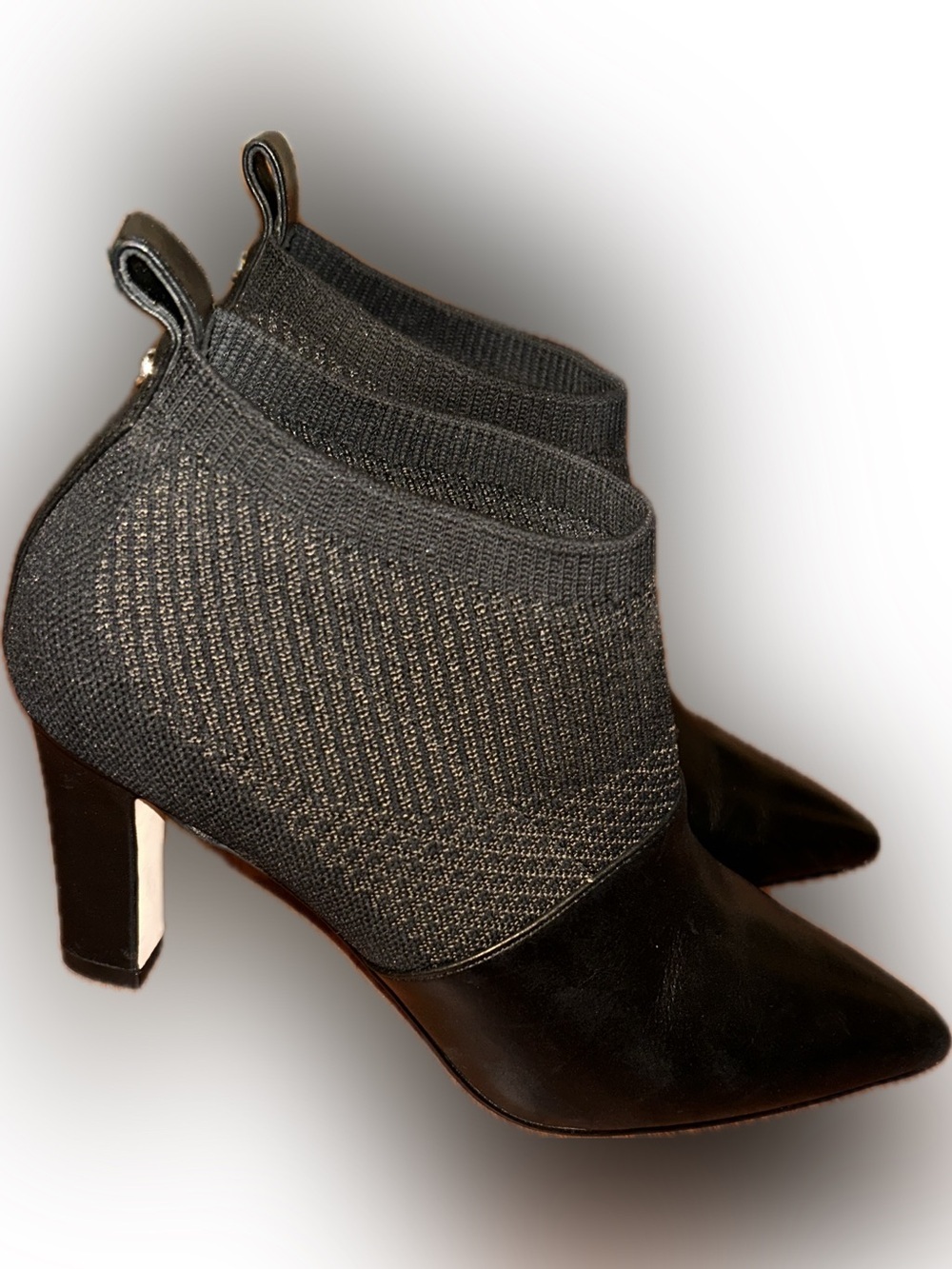 Cole Haan Vannie Knit Leather Pointed Toe Slip On Heels Pumps Booties 6.5 Black